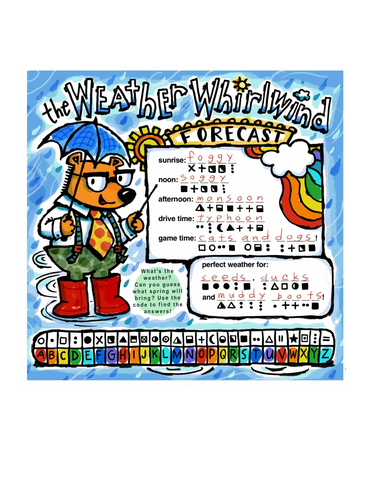 word puzzle with a bear weatherman in red boots