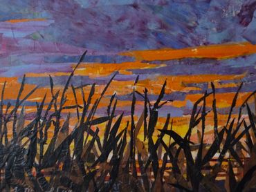 collage art of cornfield at sunset