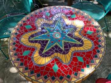 custom mosaic patio table.. 3ft in diameter