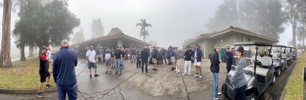 People gathered to play golf