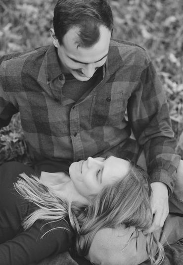 Black & white photo of newly engaged couple in Maryville, TN