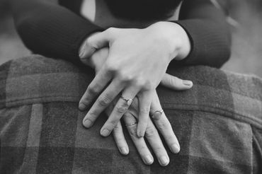 Black & white photo of newly engaged couple in Maryville, TN
