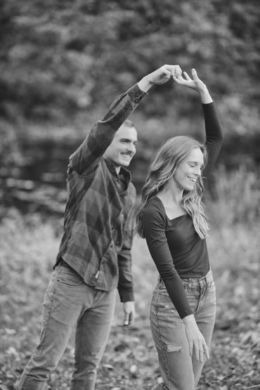 Black & white photo of newly engaged couple in Maryville, TN