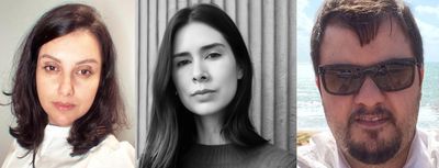 Three individual portraits of two women and one man side by side.