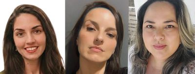 Three women posing for close-up portraits with neutral to smiling expressions.