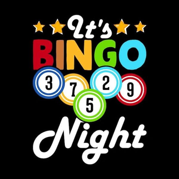 Colorful bingo night announcement with numbers.