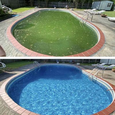 Algae pools look worse than they really are. Green to clean in no time at all