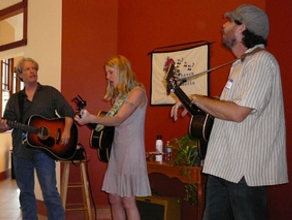 Danny Schmidt, Carrie Elkin, and Sam Baker perform at Arhaven House Concerts near Austin, TX