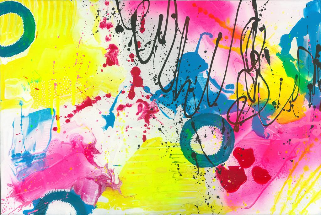 Neon yellow and pink with turquoise blue abstract artwork.
artist art gallery art exhibition