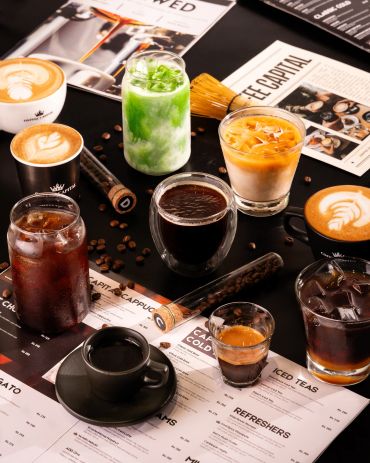 Variety of coffee drinks at Coffee Capital.