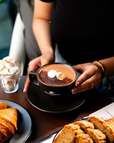 Our hot chocolate with marshmallows.