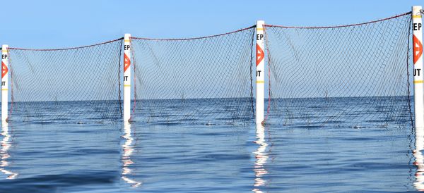 A 4' floating fence providing a clear line of demarcation as well as being capable of stopping high speed hostile boats.