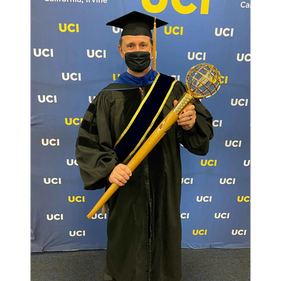 UC Irvine. Ceremonial graduation mace. Mace Marshal Lee Exton
