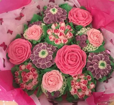 Pink purple cupcake bouquet buttercream birthday wedding celebration anniversary 