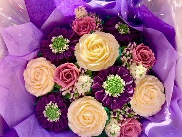 Purple cupcake bouquet birthday celebration Mother’s Day wedding 
