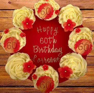Red and gold cupcake birthday board