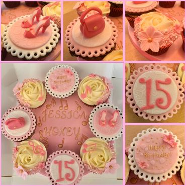 Birthday cupcake fondant buttercream teenager shoes handbag flowers