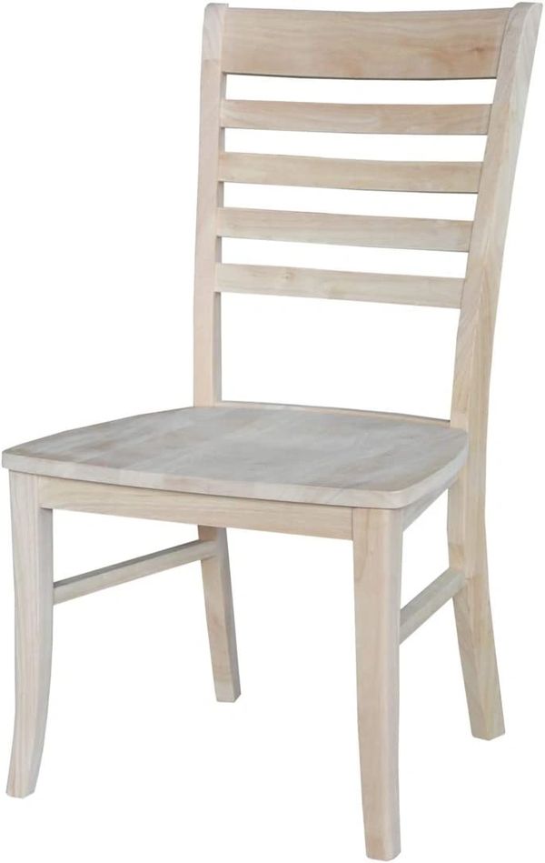 Wooden dining chair with a modern horizontal ladder back, gently curved backrest, and straight legs.