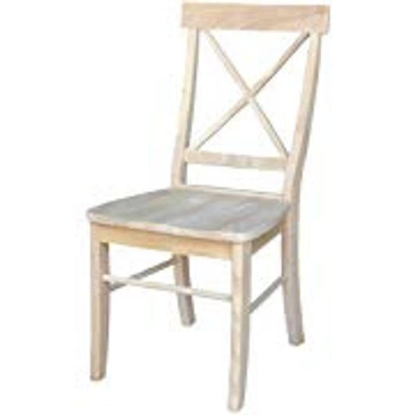 Wooden dining chair with a classic X-back design and straight legs.