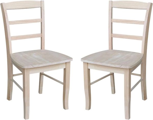 Madrid-style wooden dining chair with a three-slat ladder back, solid wood seat, and straight legs.