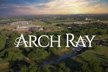 Scenic aerial view of a green landscape with a river and buildings at sunset.