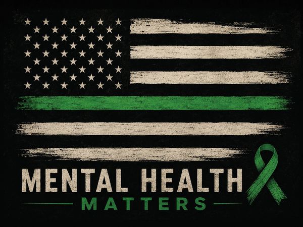 American flag with a green stripe promoting mental health awareness.