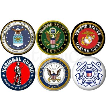 Emblems of six major branches of the U.S. military.
