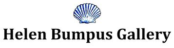 blue shell with black letters on white background that say "Helen Bumpus Gallery"
