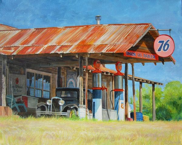 76 Station owned by Dead Broke Corral, in  Young, AZ. 16x20 inch painting, acrylic on canvas.