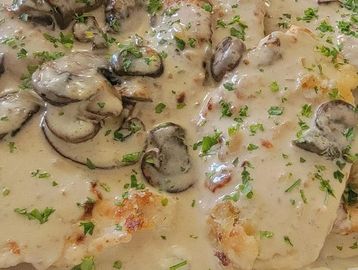 Enjoy this Italian-American classic of pan-fried chicken smothered in creamy wine and mushroom sauce