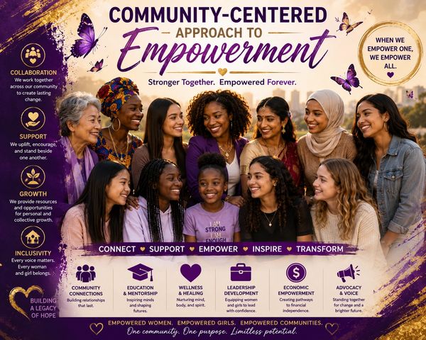 Diverse group of empowered women promoting community-centered empowerment.
