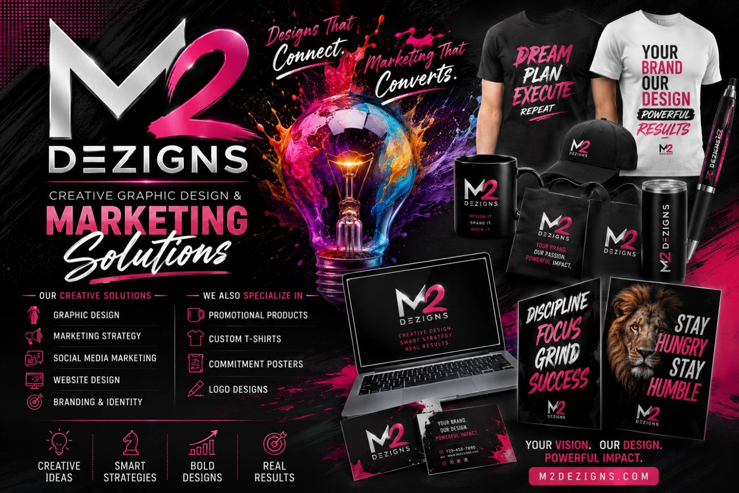 M2 Dezigns offers creative graphic design and marketing solutions with bold designs and real results.