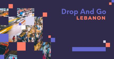 Drop and Go Lebanon promotional image with city and market scenes.