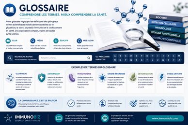 Glossary explaining key scientific health terms with examples and features.