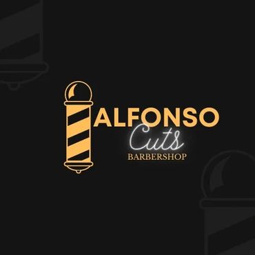 Elegant logo for Alfonso Cuts Barbershop with classic barber pole and modern typography.