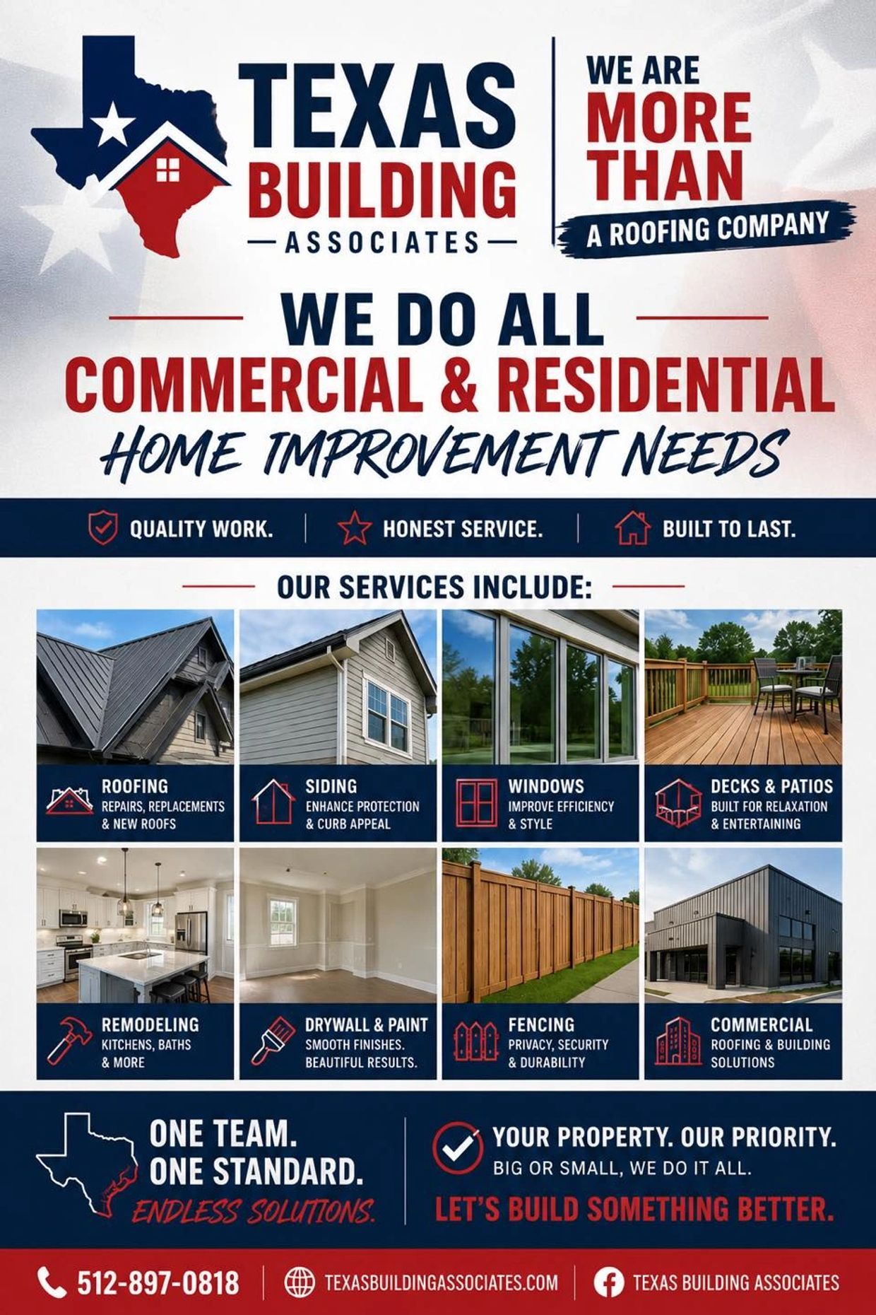 Texas Building Associates offers commercial and residential home improvement services.
