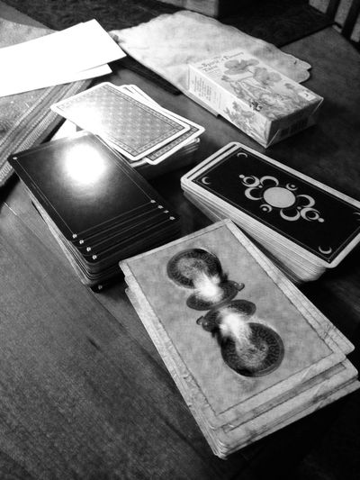 A selection of tarot decks used for professional tarot readings with clients.