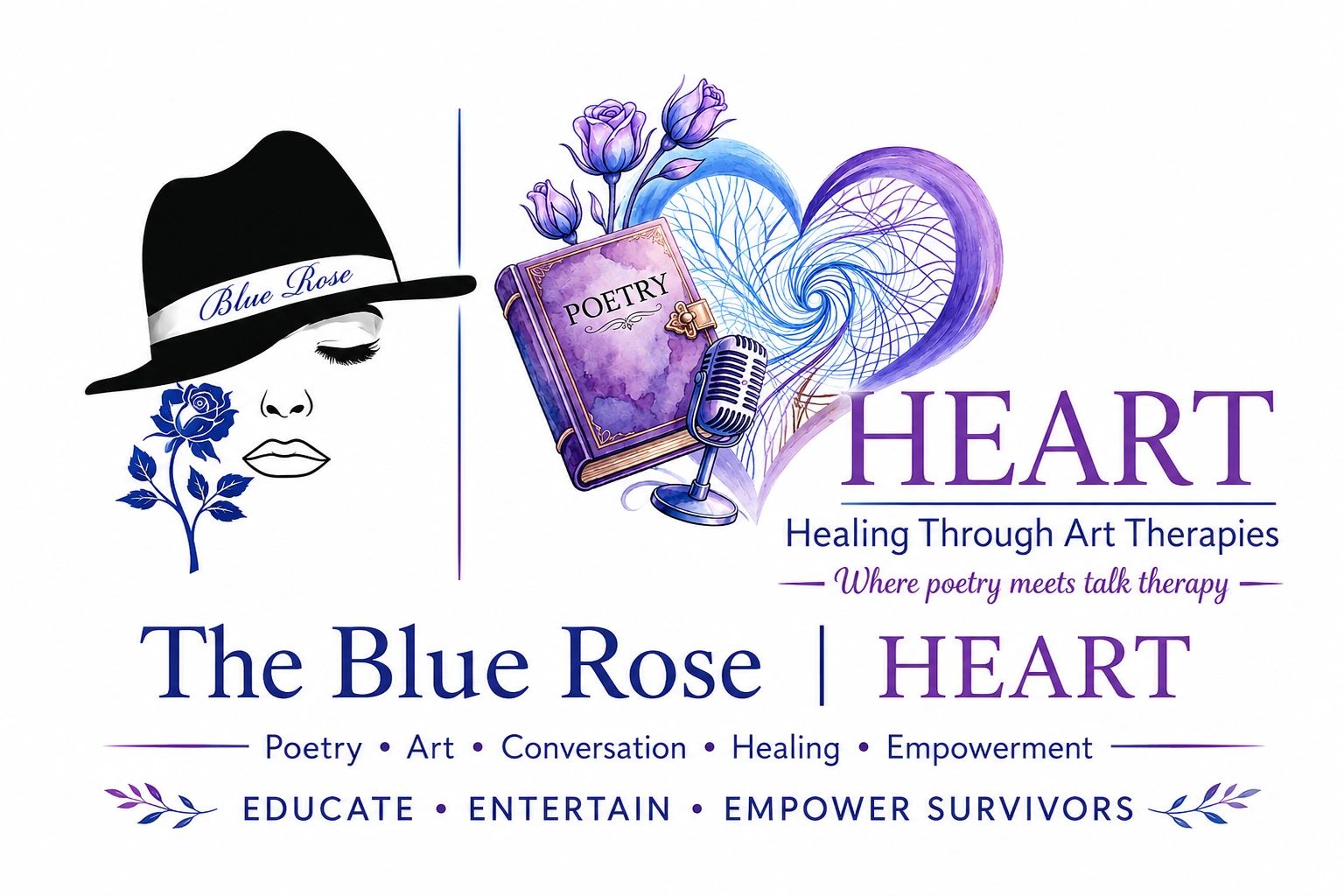 The Blue Rose & Healing Through Art Therapies logos.