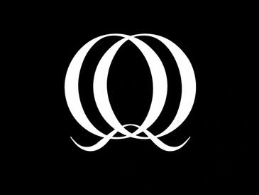 Stylized white double Q letters intertwined on a black background.