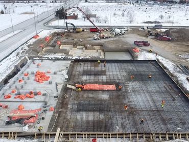 An early concrete pour for the foundations on Shannex in St. Catharines, a 10 storey retirement home.