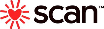 A logo with a red heart and radiating lines next to the word 'scan'.