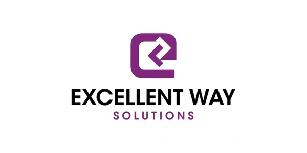 Logo of Excellent Way Solutions with a purple emblem and black text.