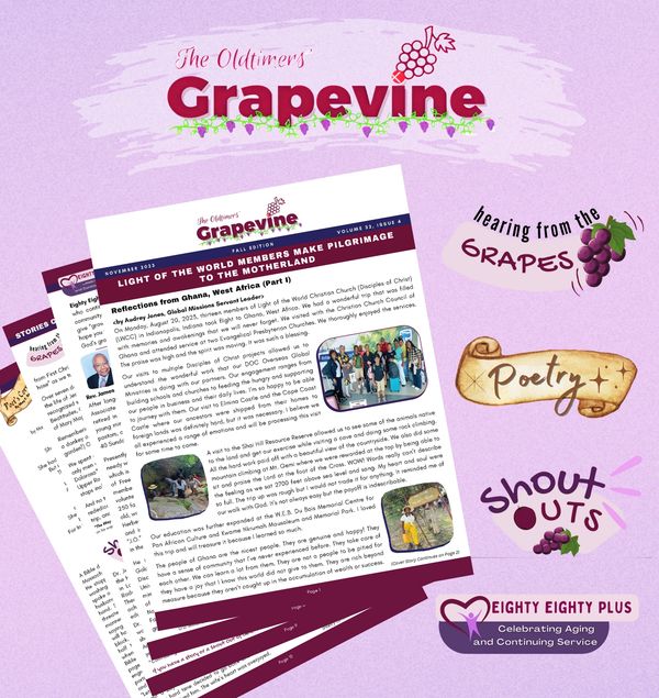 Pink box with OTG logo and pages from past newsletters