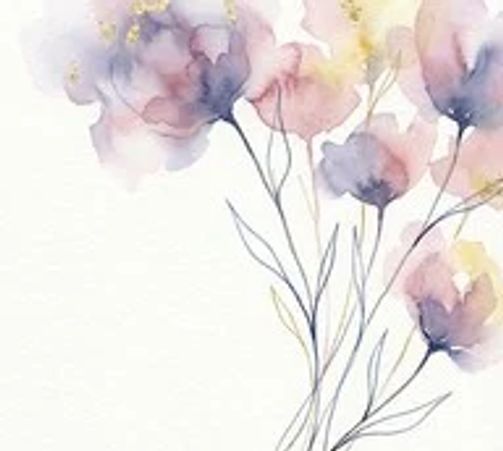 Delicate watercolor flowers in soft pastel shades with slender stems.