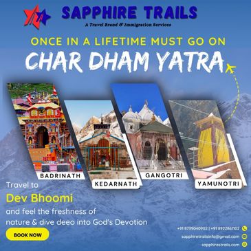 Promotional poster for Char Dham Yatra travel with Sapphire Trails.