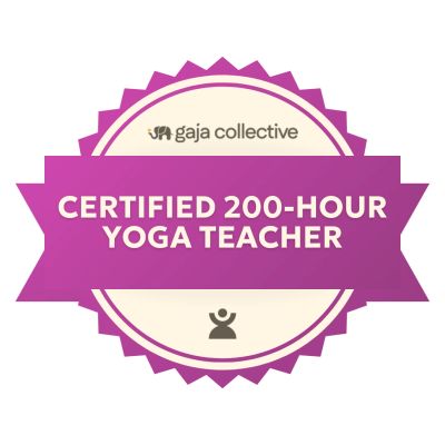 Certified 200-hour Yoga Teacher badge.