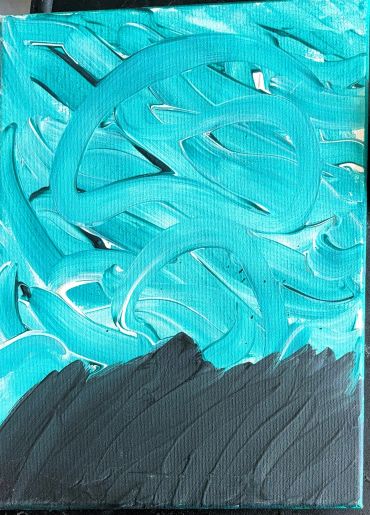 Pintura abstracta con colores azul y negro.