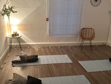 A room set up with yoga mats for relaxation at Gracie B Salon in West Bridgford, Nottingham