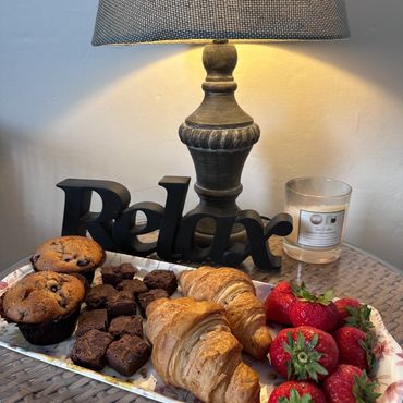 A plate of pastries and fruit for the Relaxed Return workshop