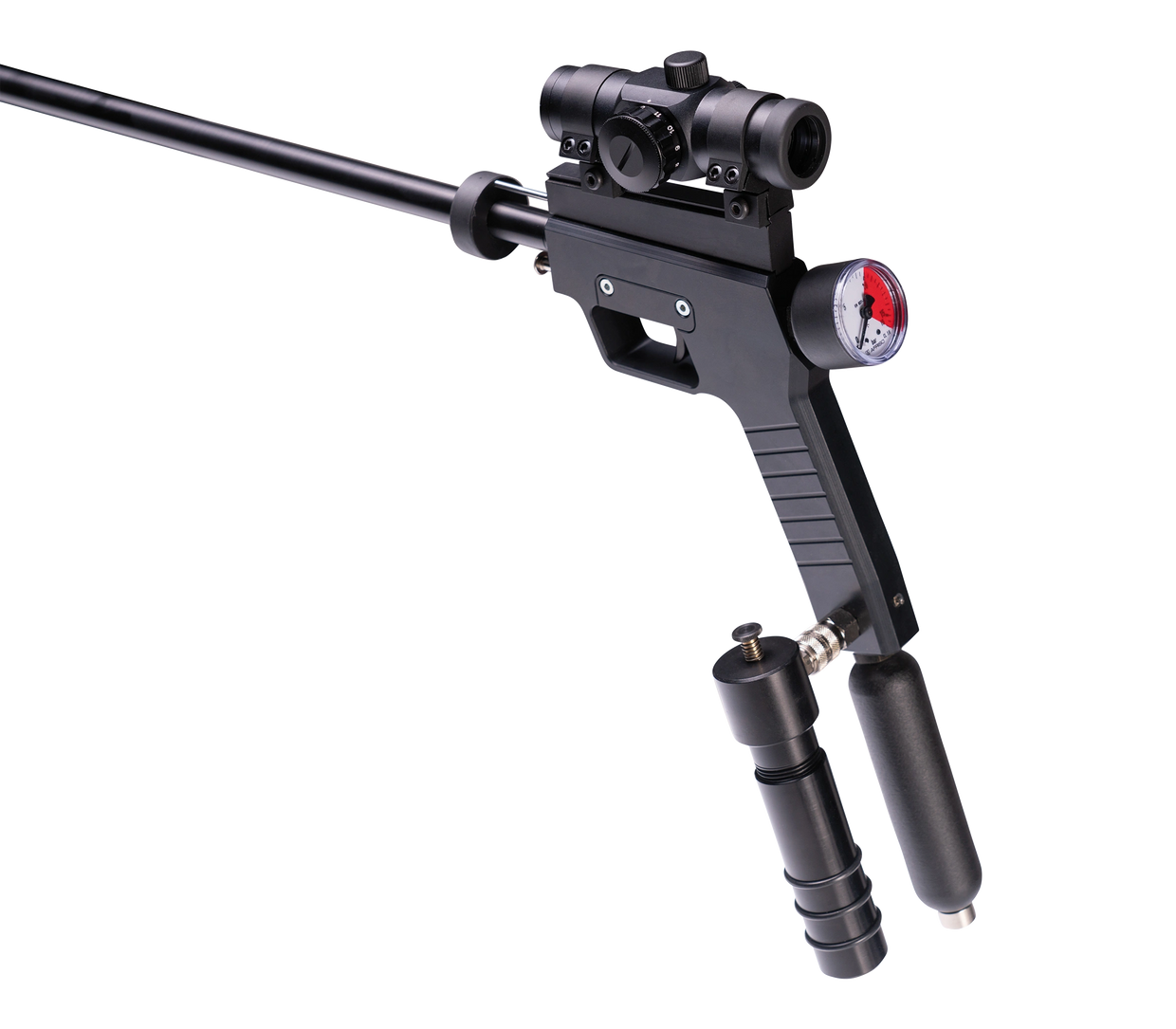 TeleDart ® Remote Injection Projector Model RD206 close up view with red dot sight attachment